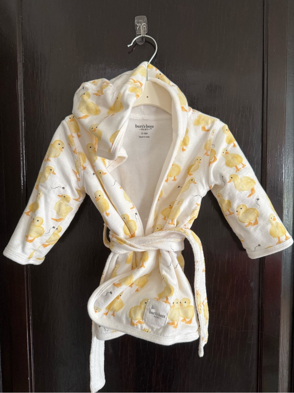 Burt's Bees White Hooded Robe with Yellow Duckling Print